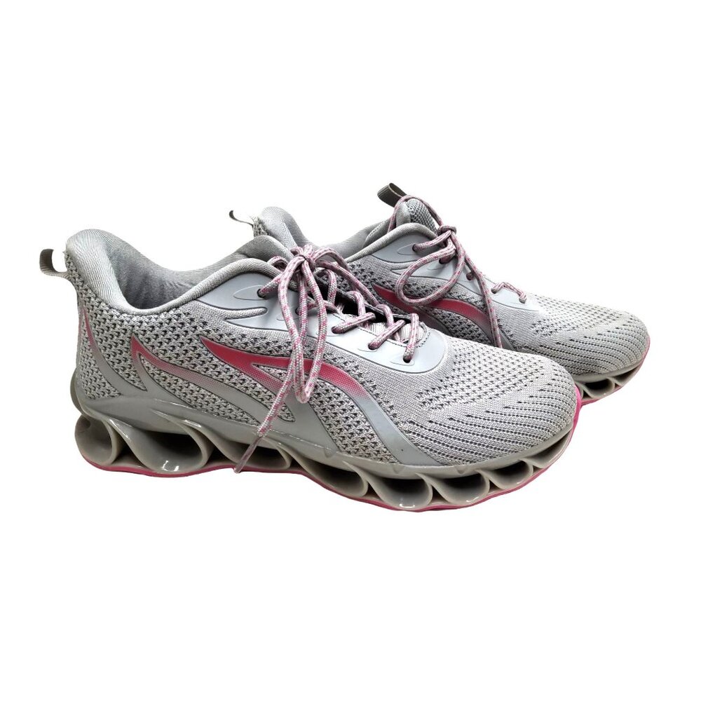 tiamou womens fabric/mesh grey and pink cushioned running shoes. size 10m